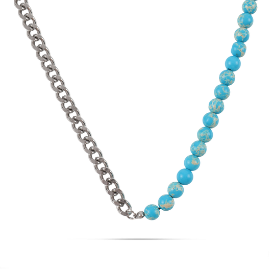 Ανδρικό χειροποίητο κολιέ με αλυσίδα Curb Mar and Mar Conner (Light Blue) με φυσικές ορυκτές πέτρες Χαολίτη