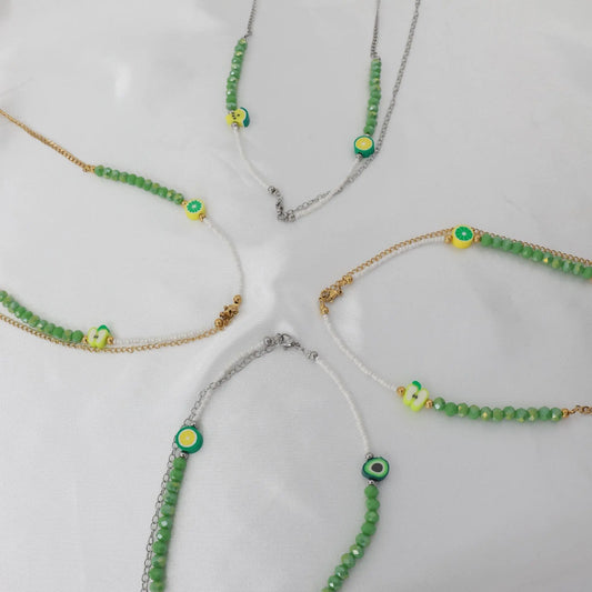 Αλυσίδα κοιλιάς/μέσης με χάντρες Mar and Mar Belly Chain Green από ανοξείδωτο ατσάλι