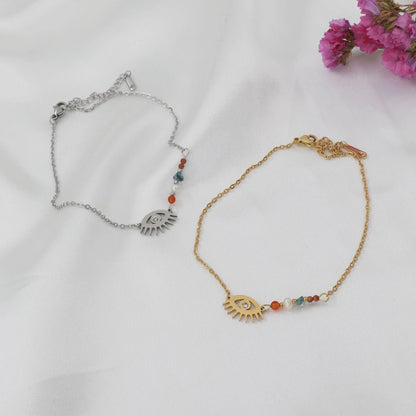 Αλυσίδα ποδιού με χάντρες και ματάκι Mar & Mar Eye Anklet από ανοξείδωτο ατσάλι