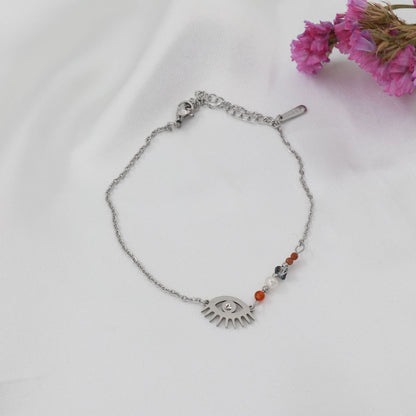 Αλυσίδα ποδιού με χάντρες και ματάκι Mar & Mar Eye Anklet από ανοξείδωτο ατσάλι