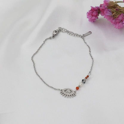 Αλυσίδα ποδιού με χάντρες και ματάκι Mar & Mar Eye Anklet από ανοξείδωτο ατσάλι