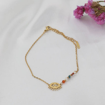 Αλυσίδα ποδιού με χάντρες και ματάκι Mar & Mar Eye Anklet από ανοξείδωτο ατσάλι
