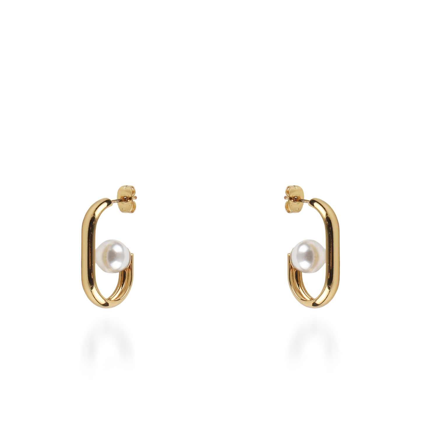 Σκουλαρίκια κρίκοι με πέρλα Mar and Mar Amber από ανοξείδωτο ατσάλι