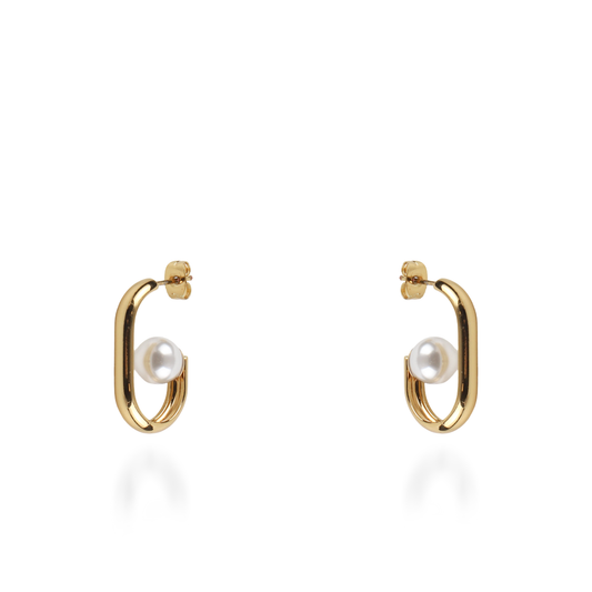 Σκουλαρίκια κρίκοι με πέρλα Mar and Mar Amber από ανοξείδωτο ατσάλι