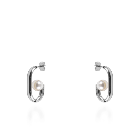 Σκουλαρίκια κρίκοι με πέρλα Mar and Mar Amber Silver από ανοξείδωτο ατσάλι