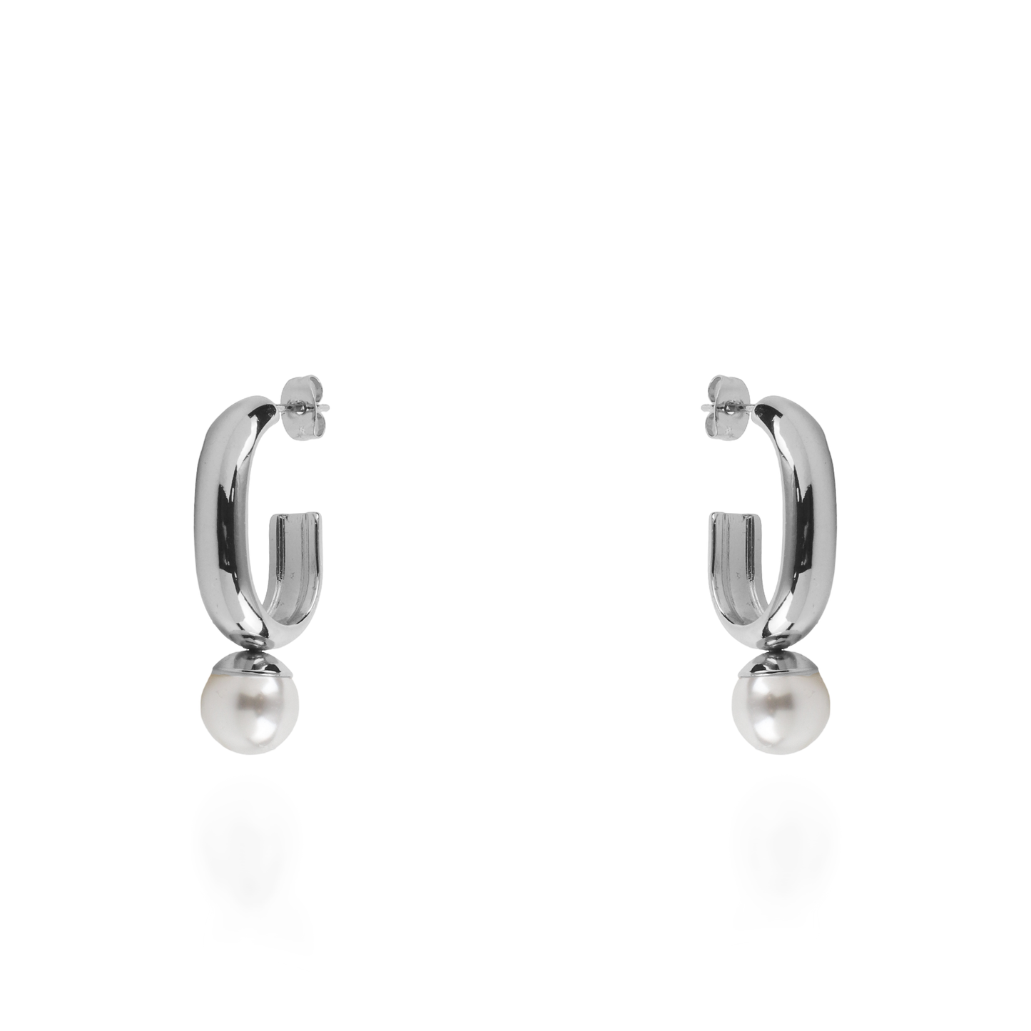 Σκουλαρίκια κρεμαστά με πέρλα Mar and Mar Zella Silver από ανοξείδωτο ατσάλι