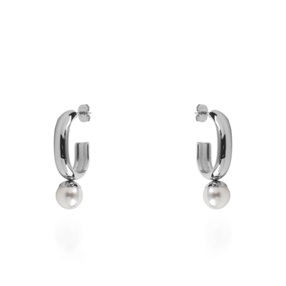 Σκουλαρίκια κρεμαστά με πέρλα Mar and Mar Zella Silver από ανοξείδωτο ατσάλι