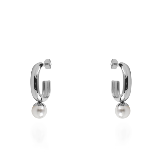 Σκουλαρίκια κρεμαστά με πέρλα Mar and Mar Zella Silver από ανοξείδωτο ατσάλι