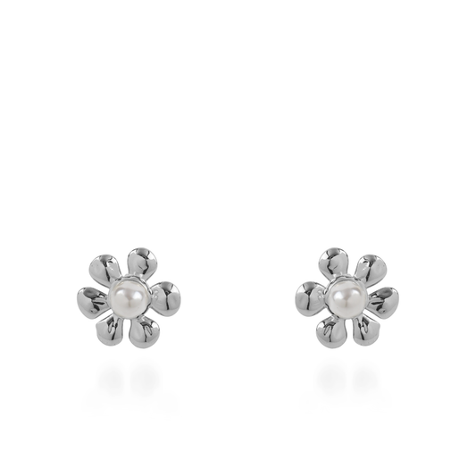 Σκουλαρίκια καρφωτά λουλούδια με πέρλα Mar and Mar Bellisa Silver από ανοξείδωτο ατσάλι