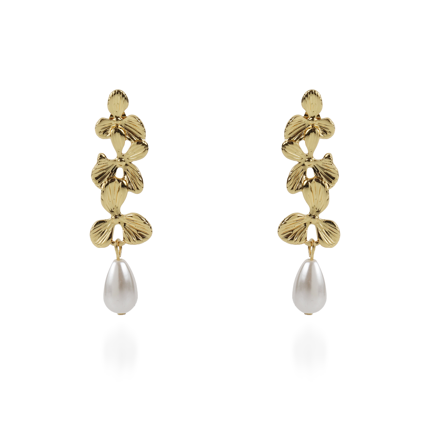 Σκουλαρίκια κρεμαστά λουλούδια με πέρλα Mar and Mar Mireille από ανοξείδωτο ατσάλι