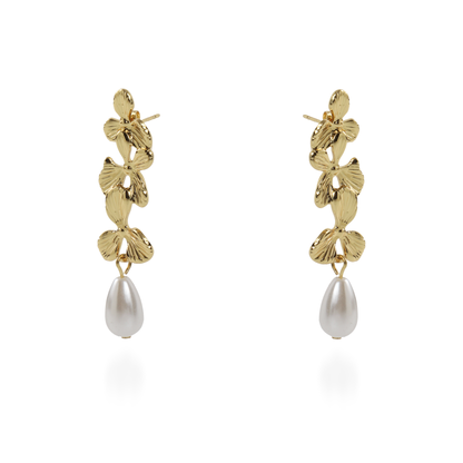 Σκουλαρίκια κρεμαστά λουλούδια με πέρλα Mar and Mar Mireille από ανοξείδωτο ατσάλι