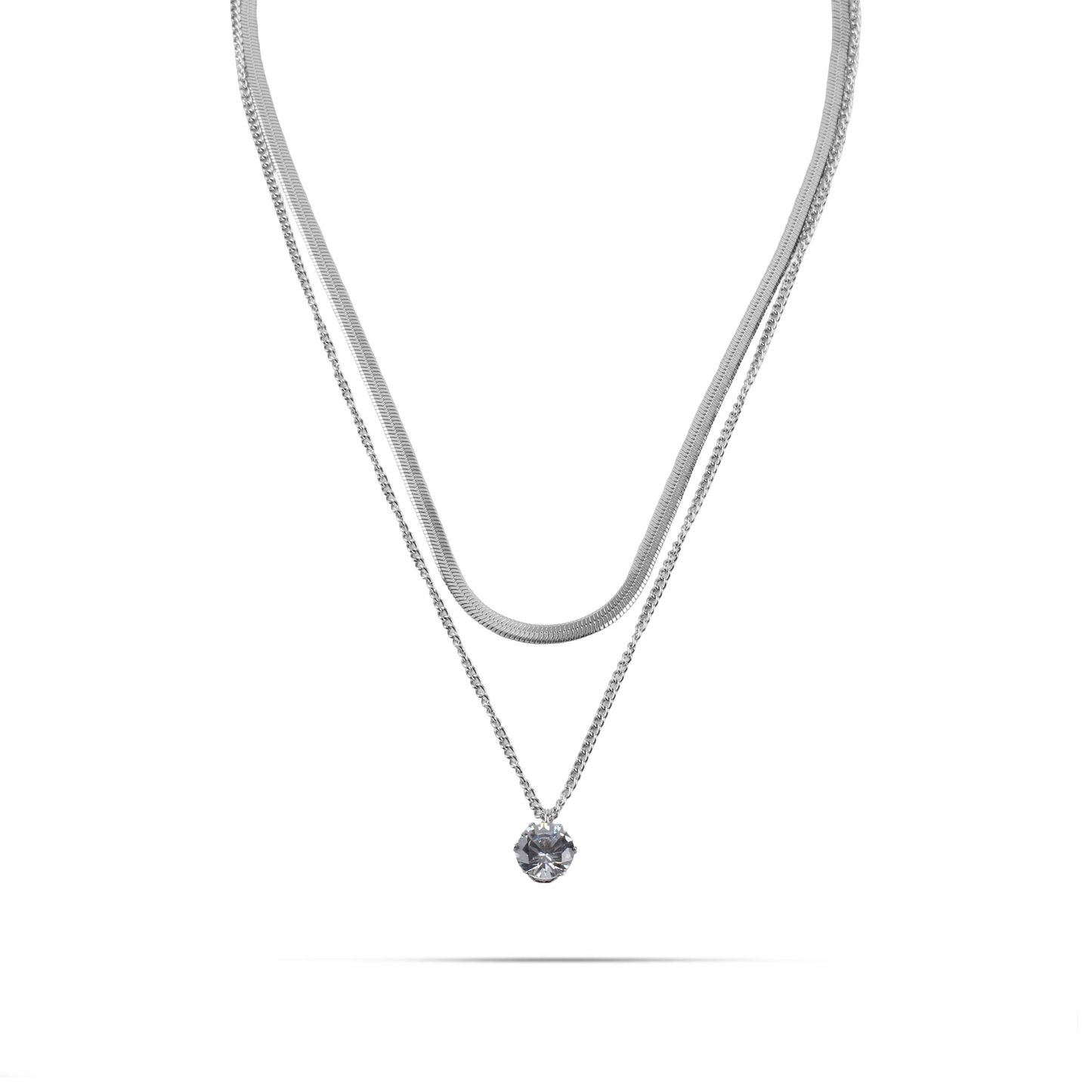 Κολιέ διπλή αλυσίδα λαιμού με πέτρα ζιργκόν Mar and Mar Colette από ανοξείδωτο ατσάλι