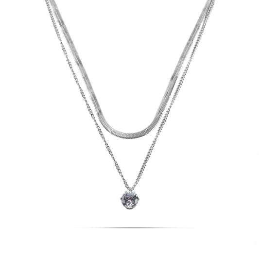 Κολιέ διπλή αλυσίδα λαιμού με πέτρα ζιργκόν Mar and Mar Colette από ανοξείδωτο ατσάλι