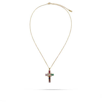 Κολιέ σταυρός με πέτρες ζιργκόν Mar and Mar Faith Cross (Rainbow) από ανοξείδωτο ατσάλι