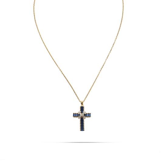 Κολιέ σταυρός με πέτρες ζιργκόν Mar and Mar Faith Cross (Blue) από ανοξείδωτο ατσάλι