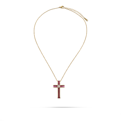Κολιέ σταυρός με πέτρες ζιργκόν Mar and Mar Nefeli Cross (Magenta) από ανοξείδωτο ατσάλι