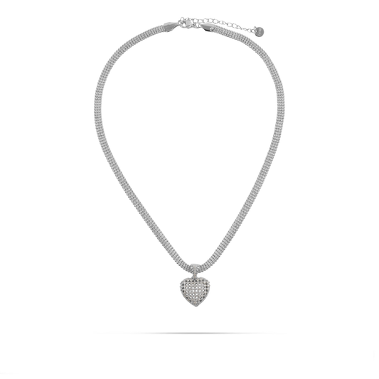 Κολιέ καρδιά με πέτρες ζιργκόν Mar and Mar Amarelia (Silver) από ανοξείδωτο ατσάλι