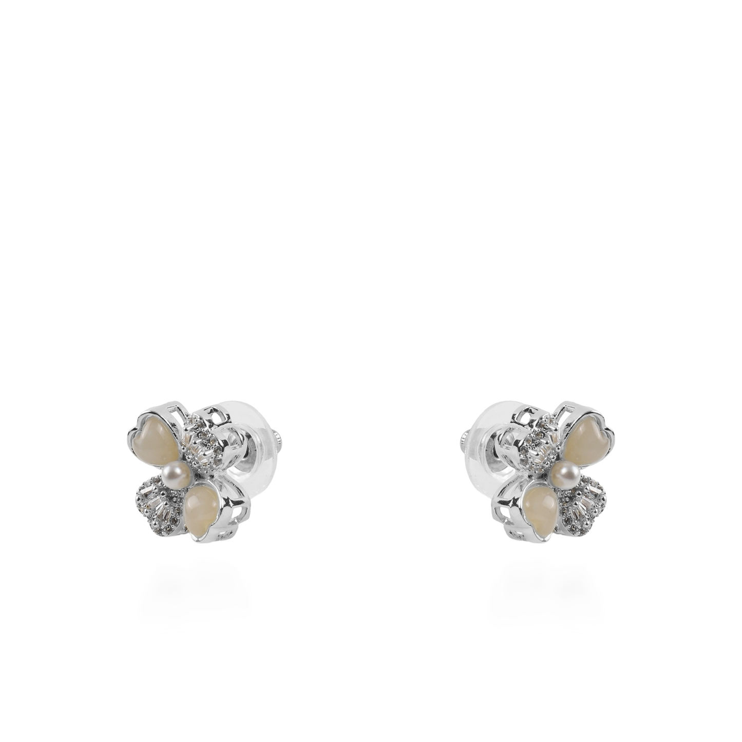 Σκουλαρίκια καρφωτά λουλούδια με ζιργκόν και πέρλες Mar and Mar Loire (Silver)