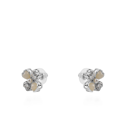 Σκουλαρίκια καρφωτά λουλούδια με ζιργκόν και πέρλες Mar and Mar Loire (Silver)