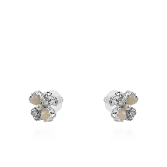 Σκουλαρίκια καρφωτά λουλούδια με ζιργκόν και πέρλες Mar and Mar Loire (Silver)