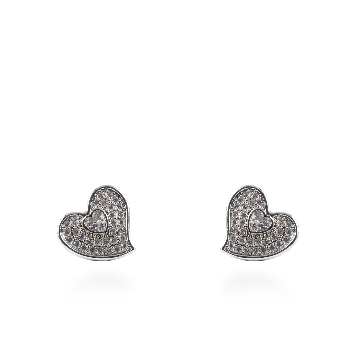 Σκουλαρίκια καρφωτά καρδούλες με ζιργκόν Mar and Mar Eliry (Silver)