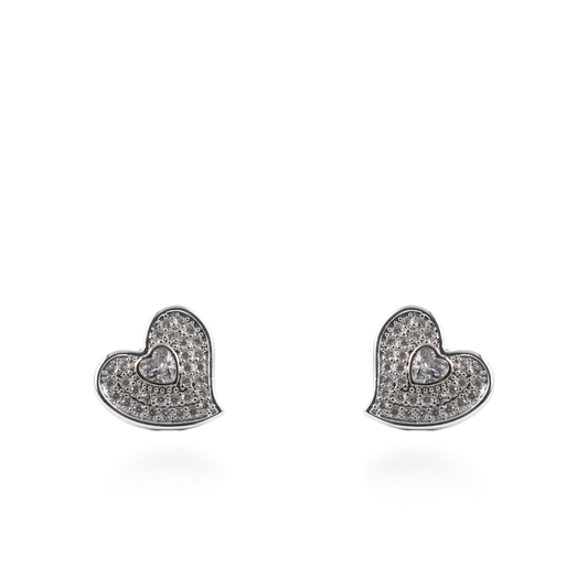 Σκουλαρίκια καρφωτά καρδούλες με ζιργκόν Mar and Mar Eliry (Silver)