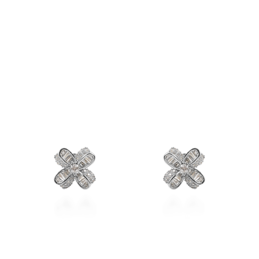 Σκουλαρίκια λουλούδια καρφωτά με ζιργκόν Mar and Mar Lirena (Sliver)