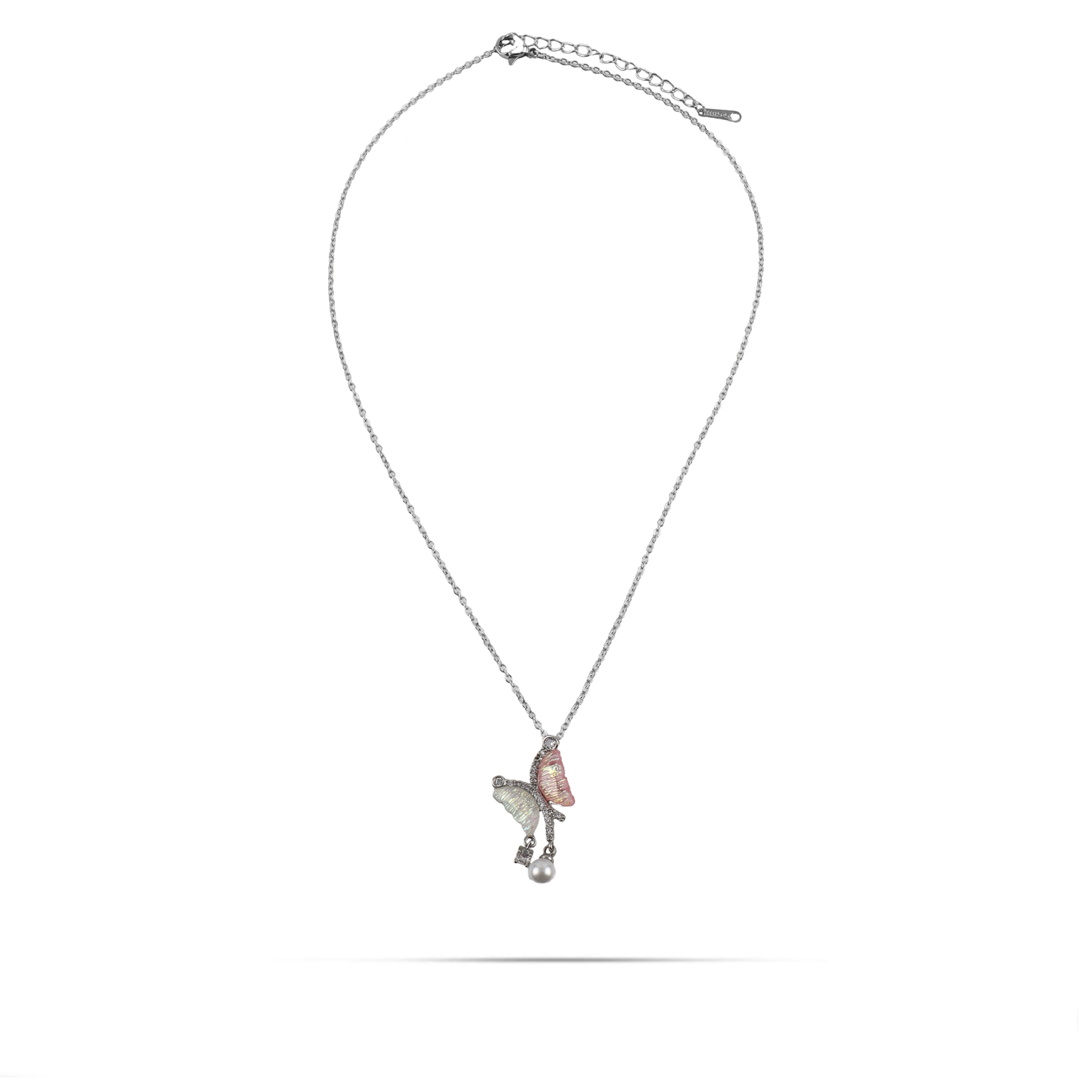 Κολιέ πεταλούδα με πέτρες ζιργκόν και πέρλα Mar and Mar Irise από ανοξείδωτο ατσάλι