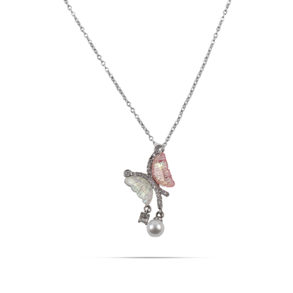 Κολιέ πεταλούδα με πέτρες ζιργκόν και πέρλα Mar and Mar Irise από ανοξείδωτο ατσάλι