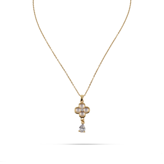 Κολιέ λουλούδι με πέτρες ζιργκόν Mar and Mar Cloveria από ανοξείδωτο ατσάλι