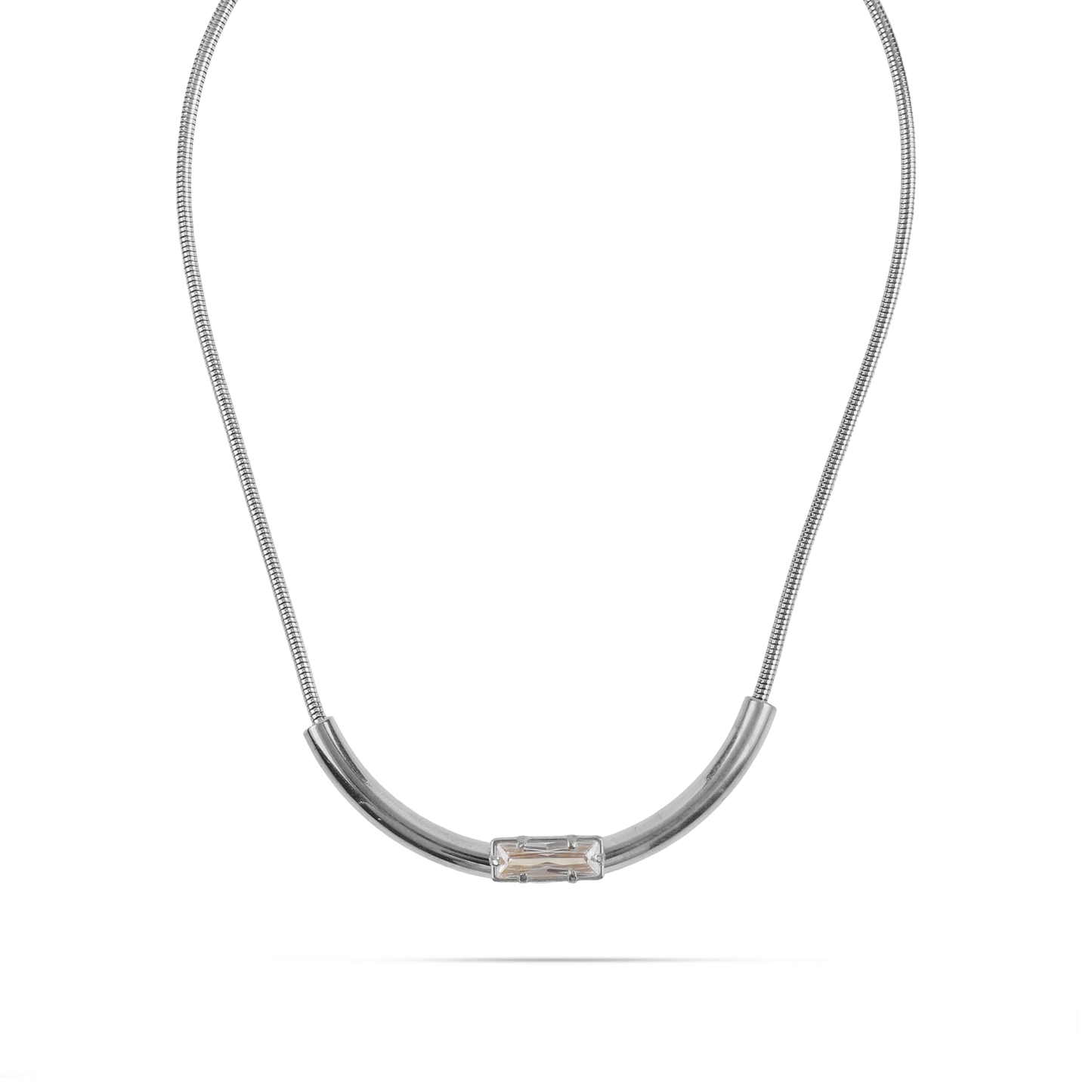 Κολιέ με μενταγιόν με ζιργκόν Mar and Mar Linear (Silver) από ανοξείδωτο ατσάλι