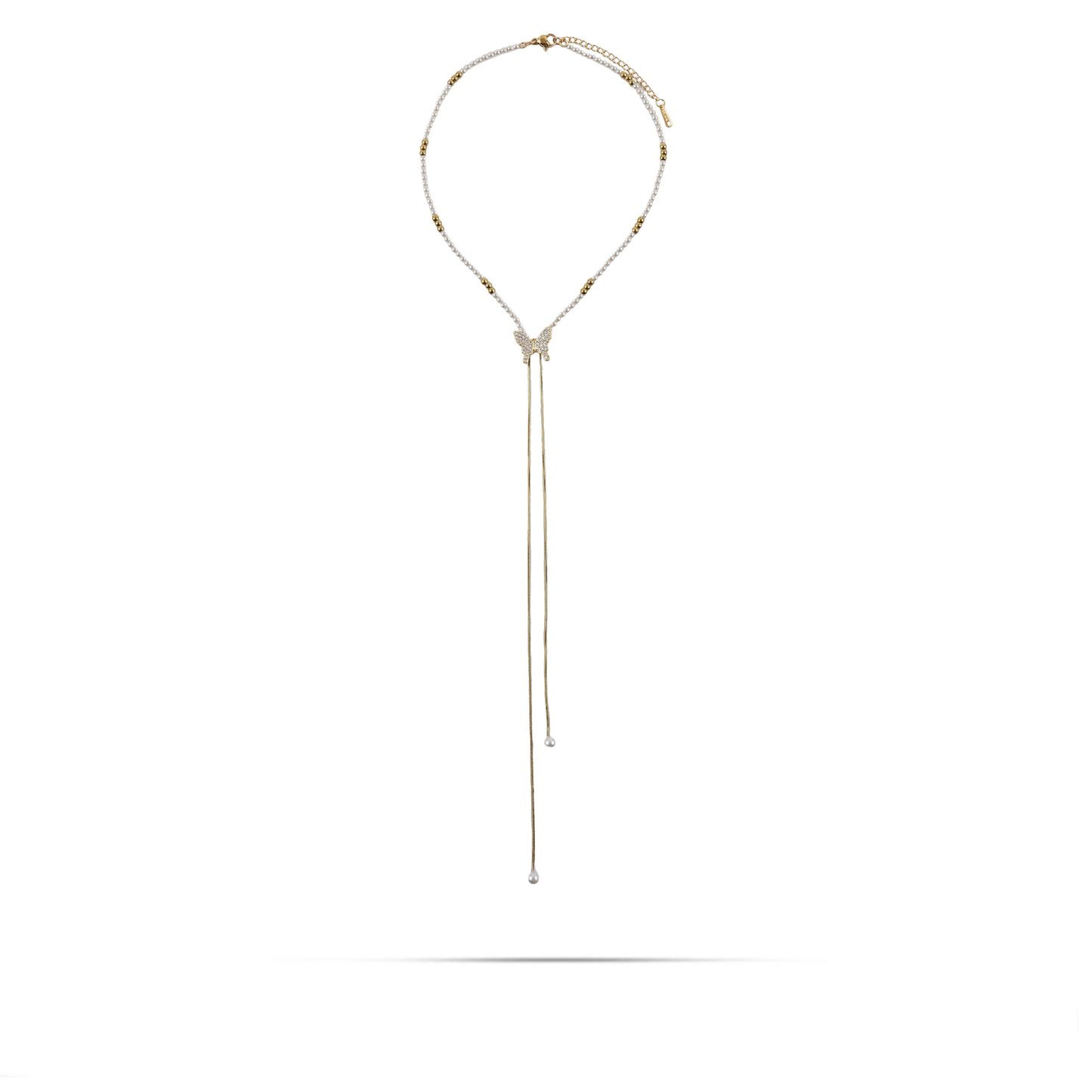 Κολιέ με πέρλες και πεταλούδα Mar and Mar Papillon Tie από ανοξείδωτο ατσάλι