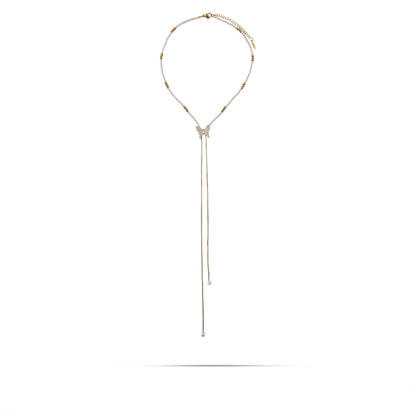 Κολιέ με πέρλες και πεταλούδα Mar and Mar Papillon Tie από ανοξείδωτο ατσάλι