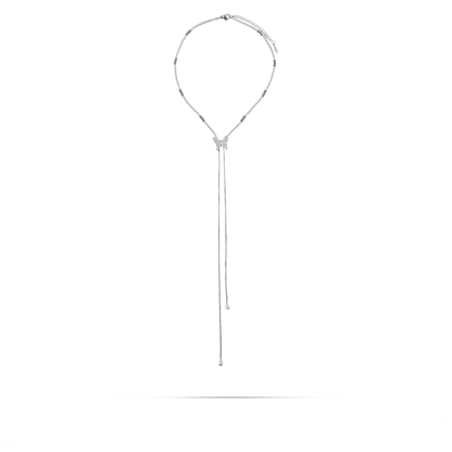 Κολιέ με πέρλες και πεταλούδα Mar and Mar Papillon Tie (Silver) από ανοξείδωτο ατσάλι