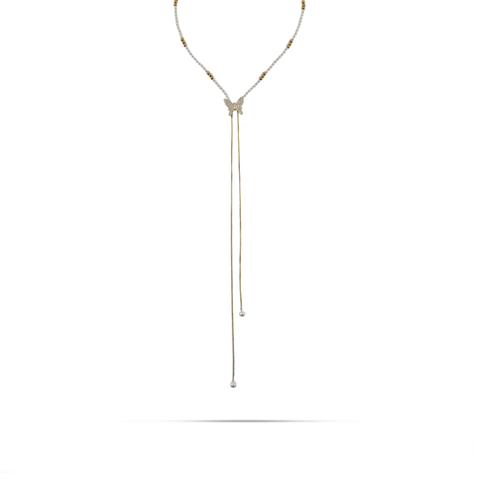 Κολιέ με πέρλες και πεταλούδα Mar and Mar Papillon Tie από ανοξείδωτο ατσάλι