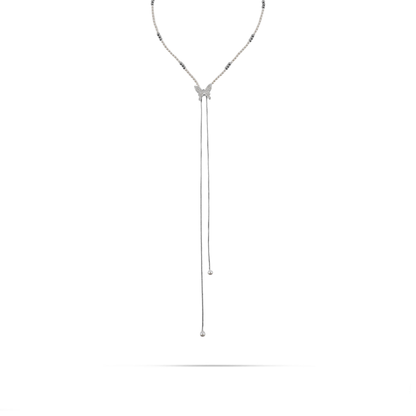 Κολιέ με πέρλες και πεταλούδα Mar and Mar Papillon Tie (Silver) από ανοξείδωτο ατσάλι