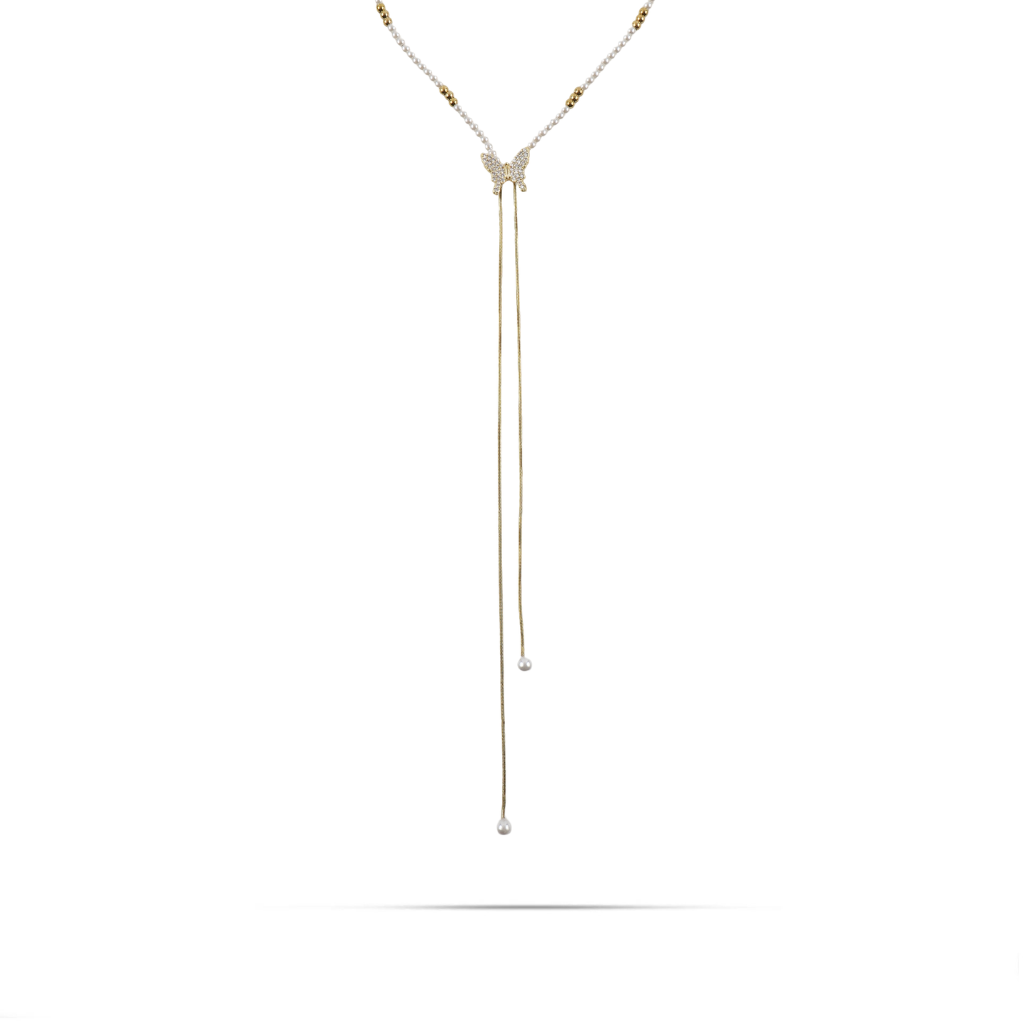 Κολιέ με πέρλες και πεταλούδα Mar and Mar Papillon Tie από ανοξείδωτο ατσάλι