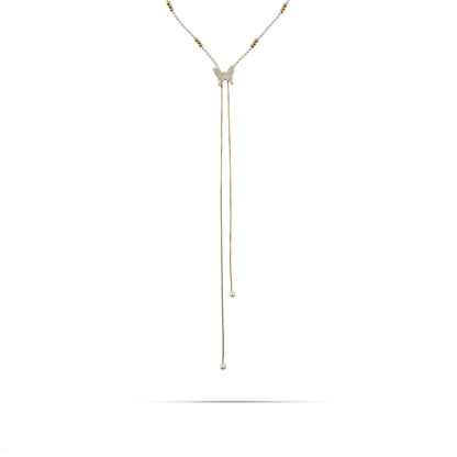 Κολιέ με πέρλες και πεταλούδα Mar and Mar Papillon Tie από ανοξείδωτο ατσάλι