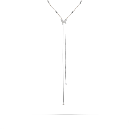 Κολιέ με πέρλες και πεταλούδα Mar and Mar Papillon Tie (Silver) από ανοξείδωτο ατσάλι