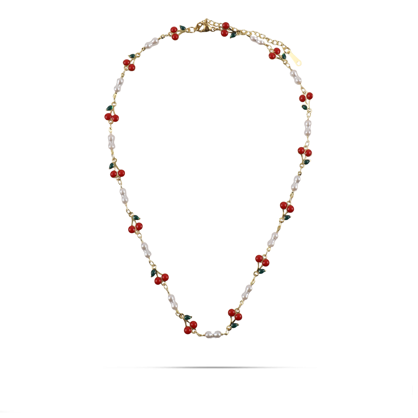 Κολιέ με κερασάκια και πέρλες Mar and Mar Cerise Pearl από ανοξείδωτο ατσάλι