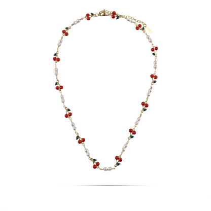 Κολιέ με κερασάκια και πέρλες Mar and Mar Cerise Pearl από ανοξείδωτο ατσάλι