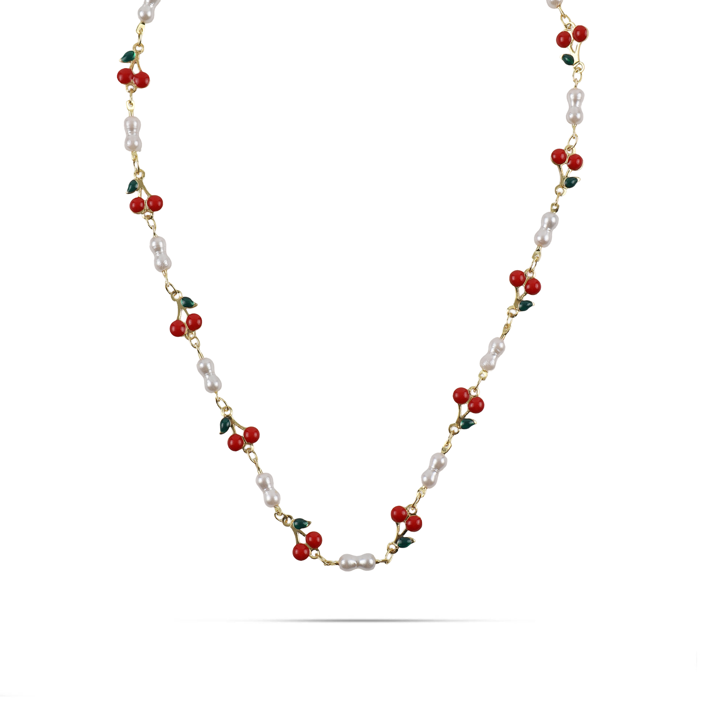 Κολιέ με κερασάκια και πέρλες Mar and Mar Cerise Pearl από ανοξείδωτο ατσάλι