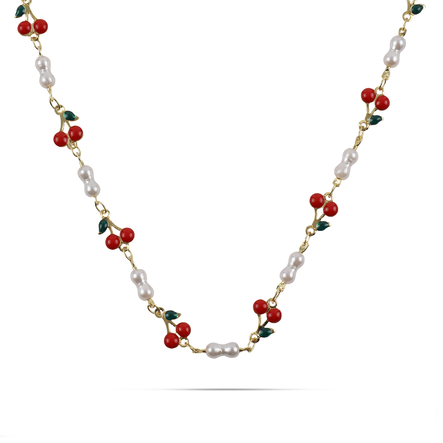 Κολιέ με κερασάκια και πέρλες Mar and Mar Cerise Pearl από ανοξείδωτο ατσάλι