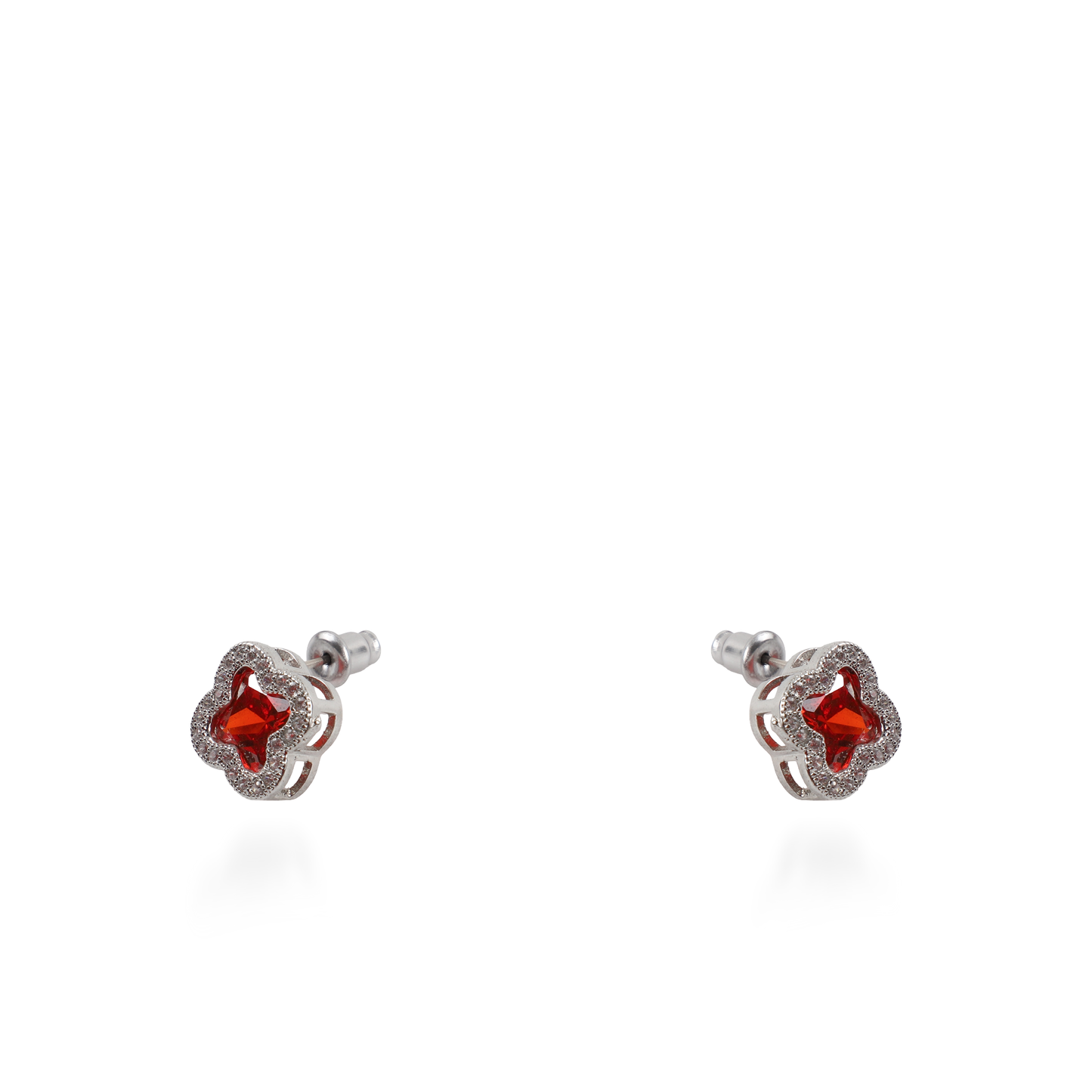 Σκουλαρίκια καρφωτά με ζιργκόν Mar and Mar Clover (Red)