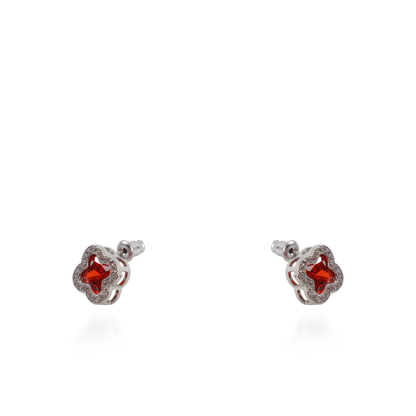 Σκουλαρίκια καρφωτά με ζιργκόν Mar and Mar Clover (Red)
