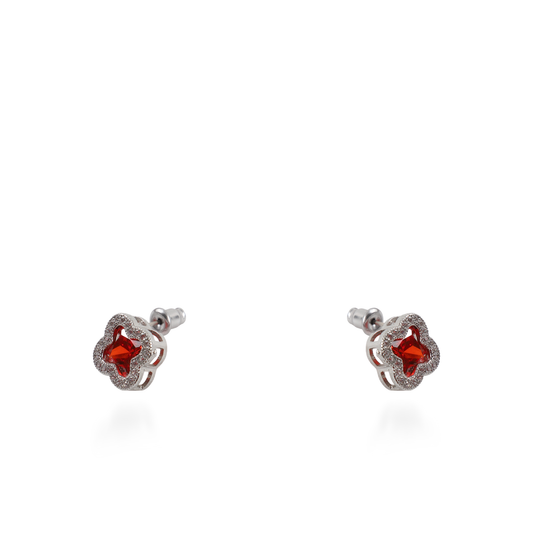 Σκουλαρίκια καρφωτά με ζιργκόν Mar and Mar Clover (Red)