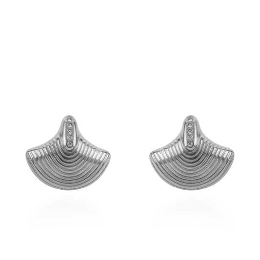 Σκουλαρίκια καρφωτά με ζιργκόν Mar and Mar Ginkgo (Silver) από ανοξείδωτο ατσάλι