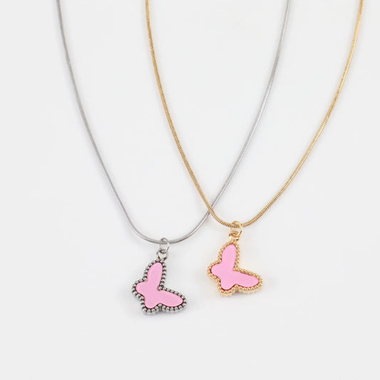 Παιδικό κολιέ με πεταλούδα Mar and Mar Pink Butterfly Kids από ανοξείδωτο ατσάλι