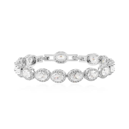 Αλυσίδα χεριού με ζιργκόν Mar and Mar Crystal Oval Clutch Silver από ανοξείδωτο ατσάλι