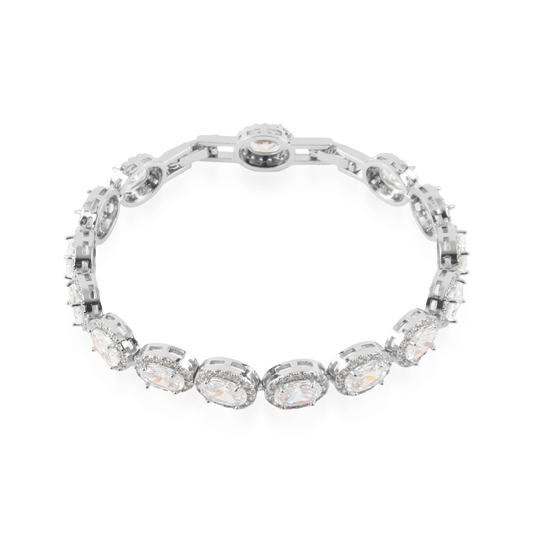 Αλυσίδα χεριού με ζιργκόν Mar and Mar Crystal Oval Clutch Silver από ανοξείδωτο ατσάλι